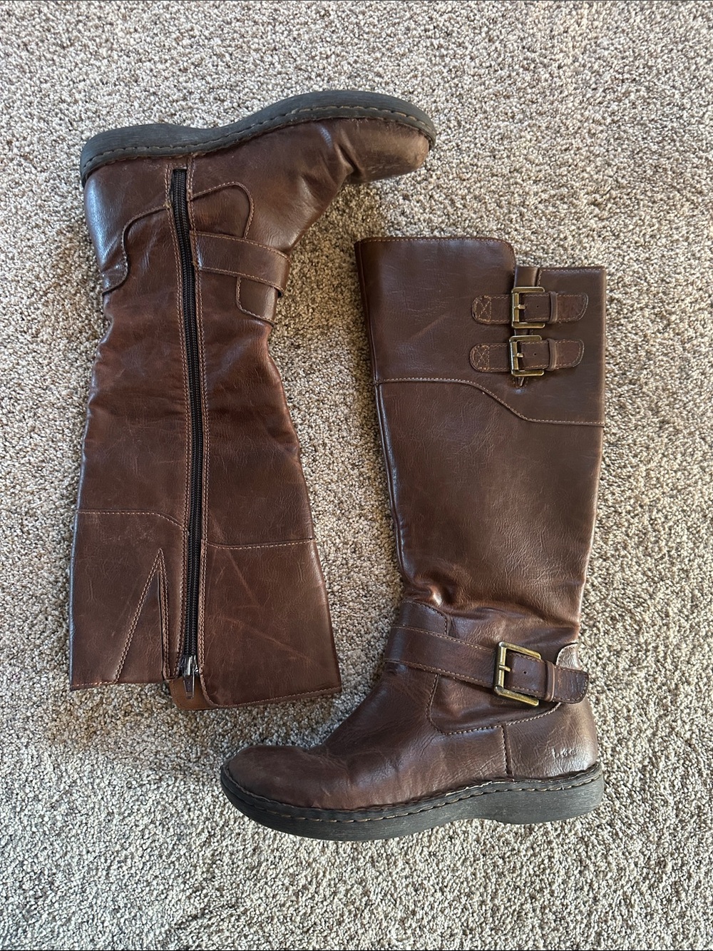 boc Brown Over-the-Knee Leather Boots with Buckle Detail